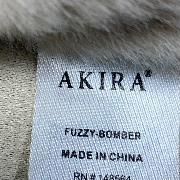 AKIRA Cream Fuzzy Bomber Jacket W LG. Pockets Buckle details PREPPY CITY - Picture 4 of 16